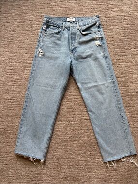 Agolde Light Blue Distressed 90’s Straight-Leg Jeans